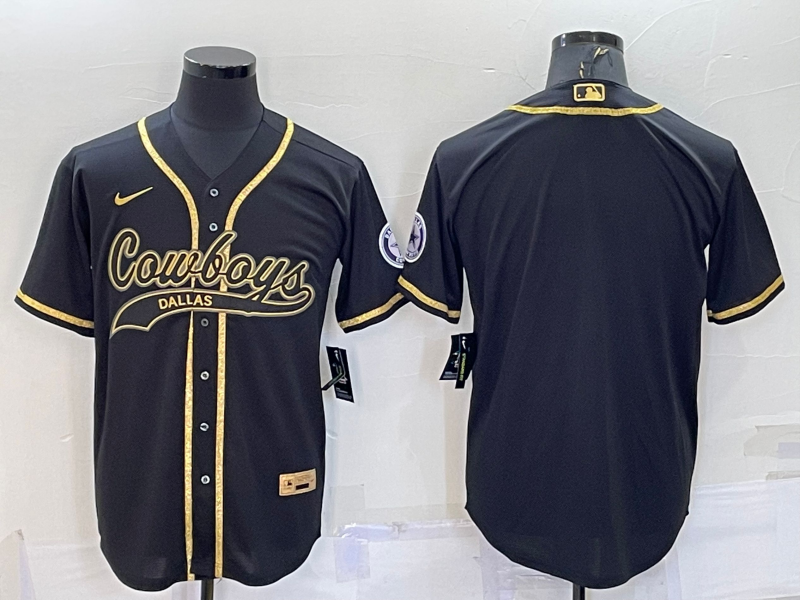 Men's Dallas Cowboys Black Gold With Patch Cool Base Stitched Baseball Jersey Men's Dallas Cowboys Black Gold With Patch Cool Base Stitched Baseball Jersey